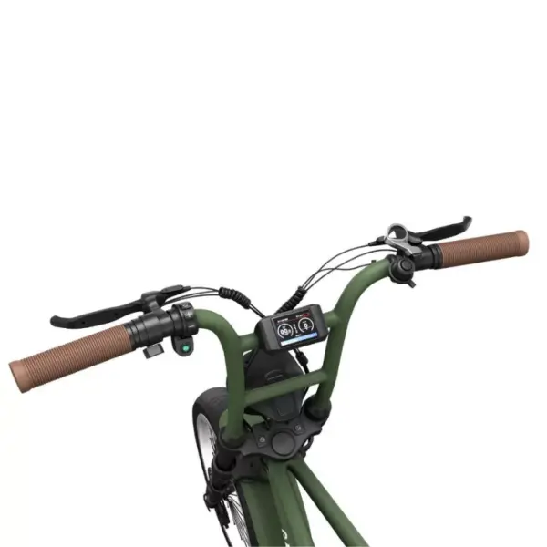 Vélo Électrique Action Mobility Z - Vert Militaire: look vintage, autonomie de 50-70 km, pneus 20 pouces Kenda, freins hydrauliques. Découvrez plus!